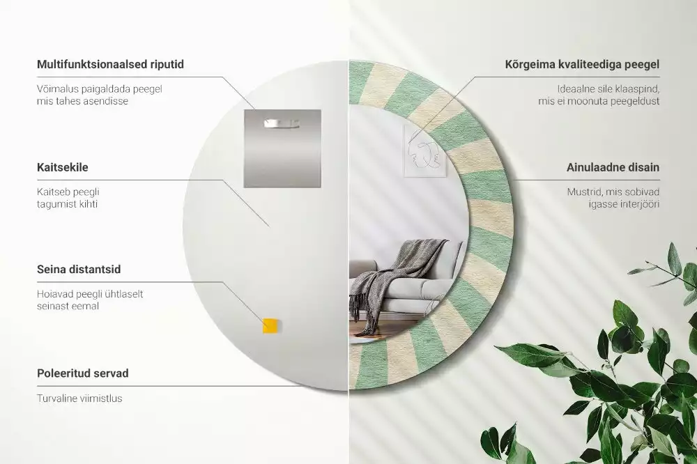 Kerek tükör fali dísz Retro pasztell mintás