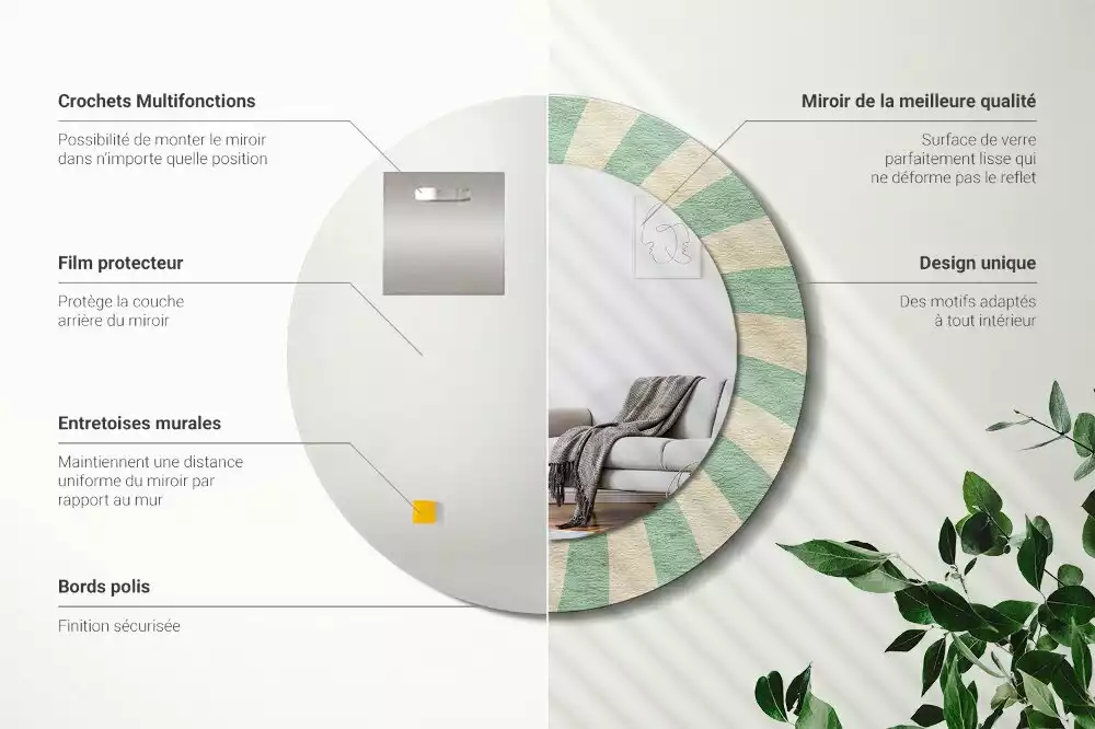 Kerek tükör fali dísz Retro pasztell mintás