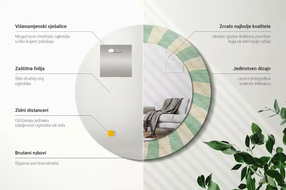 Kerek tükör fali dísz Retro pasztell mintás