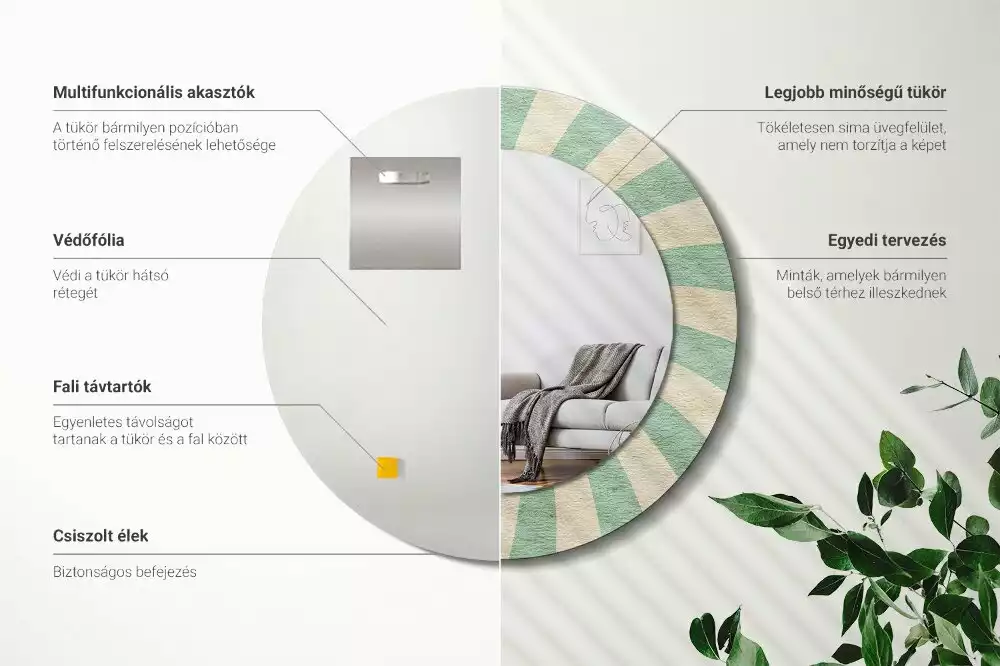 Kerek tükör fali dísz Retro pasztell mintás