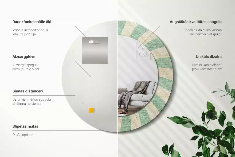 Kerek tükör fali dísz Retro pasztell mintás