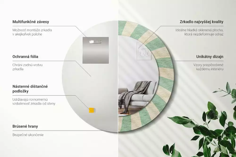 Kerek tükör fali dísz Retro pasztell mintás