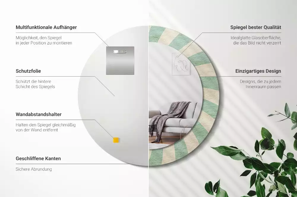 Kerek tükör fali dísz Retro pasztell mintás