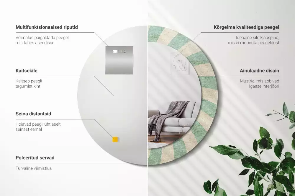 Kerek tükör fali dísz Retro pasztell mintás