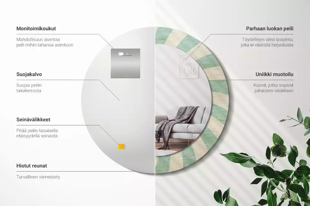 Kerek tükör fali dísz Retro pasztell mintás