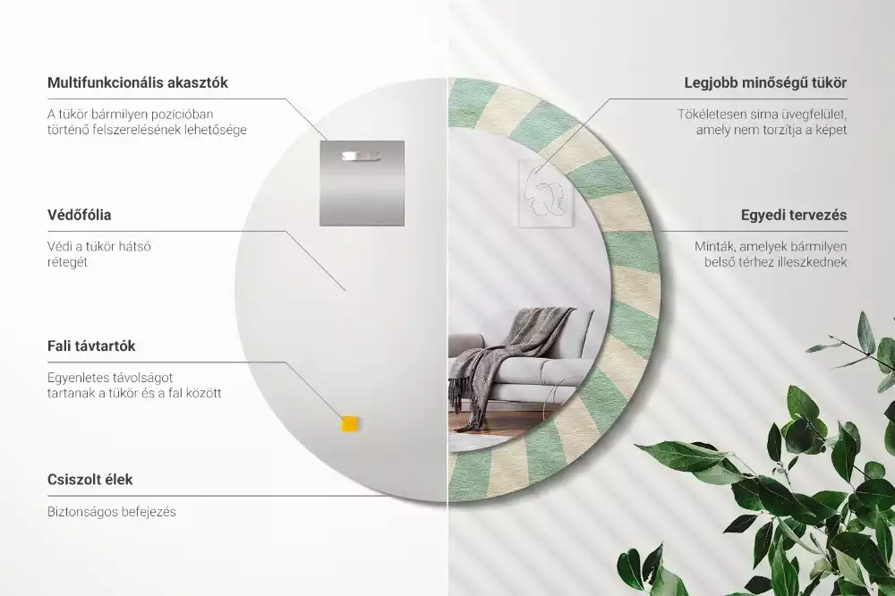 Kerek tükör fali dísz Retro pasztell mintás