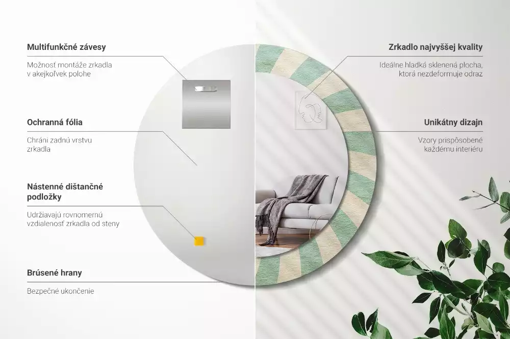 Kerek tükör fali dísz Retro pasztell mintás