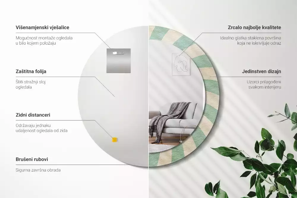 Kerek tükör fali dísz Retro pasztell mintás