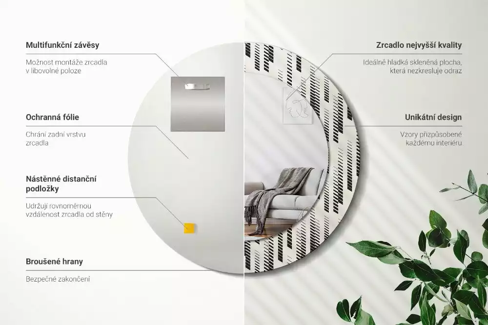 Kerek tükör fali dísz Csíkos minta