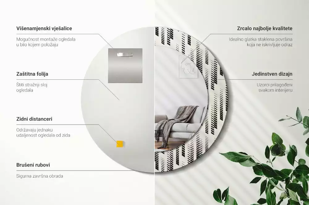 Kerek tükör fali dísz Csíkos minta