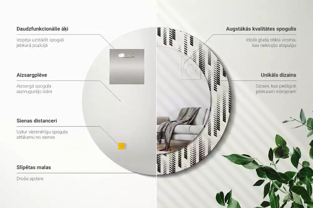 Kerek tükör fali dísz Csíkos minta