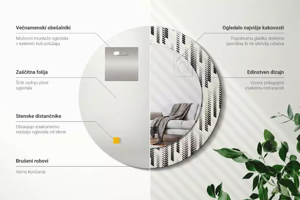 Kerek tükör fali dísz Csíkos minta