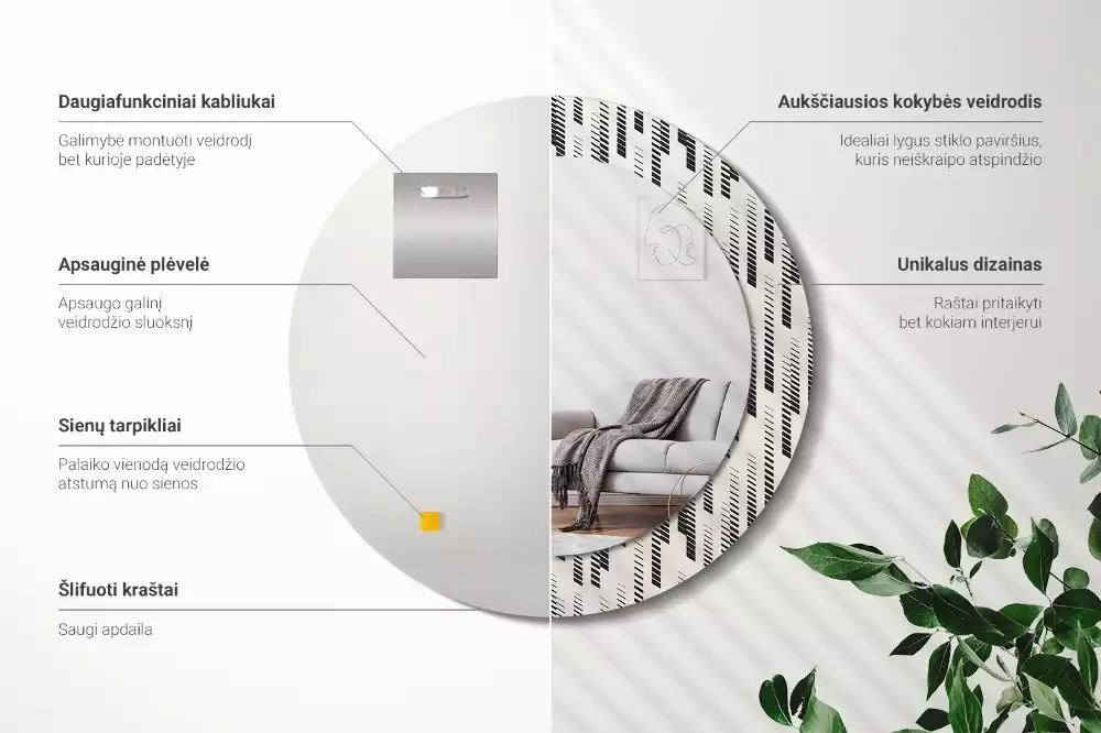 Kerek tükör fali dísz Csíkos minta