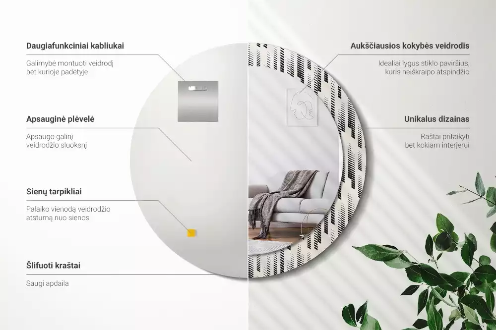 Kerek tükör fali dísz Csíkos minta