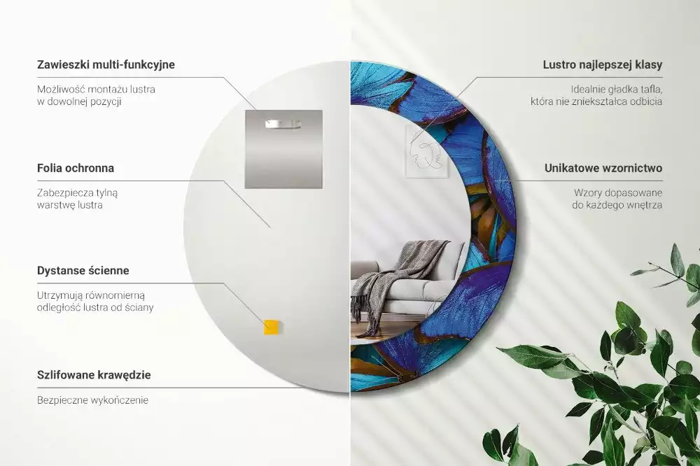 Kerek tükör fali dísz Kék és zöld pillangó