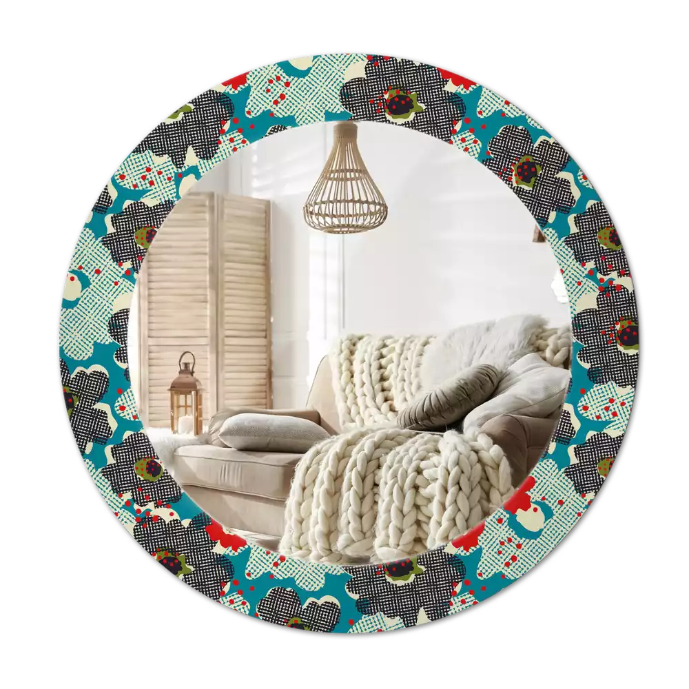 Kerek tükör fali dísz Retro virágmintás