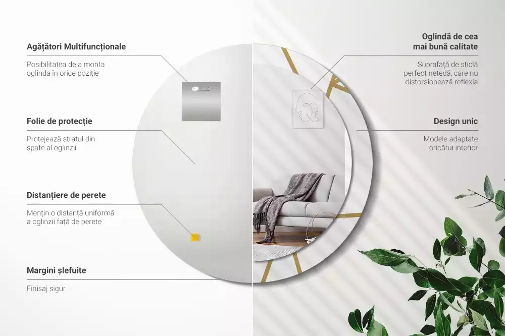 Kerek tükör fali dísz Lineáris kompozíció