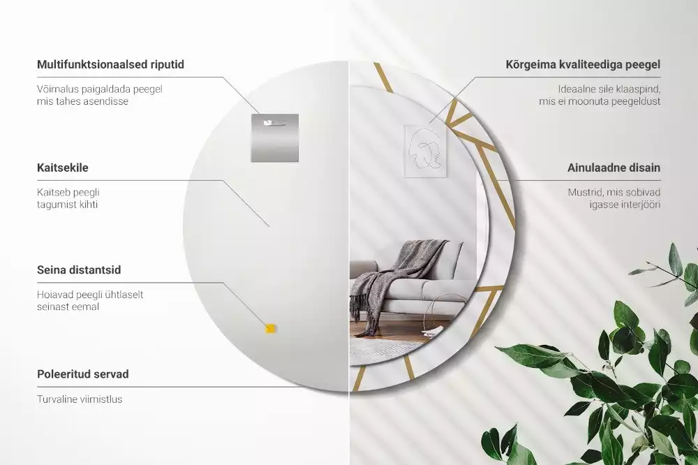 Kerek tükör fali dísz Lineáris kompozíció