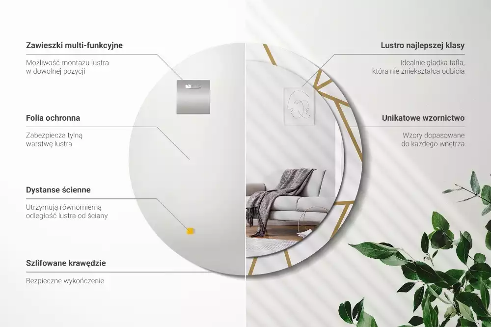 Kerek tükör fali dísz Lineáris kompozíció