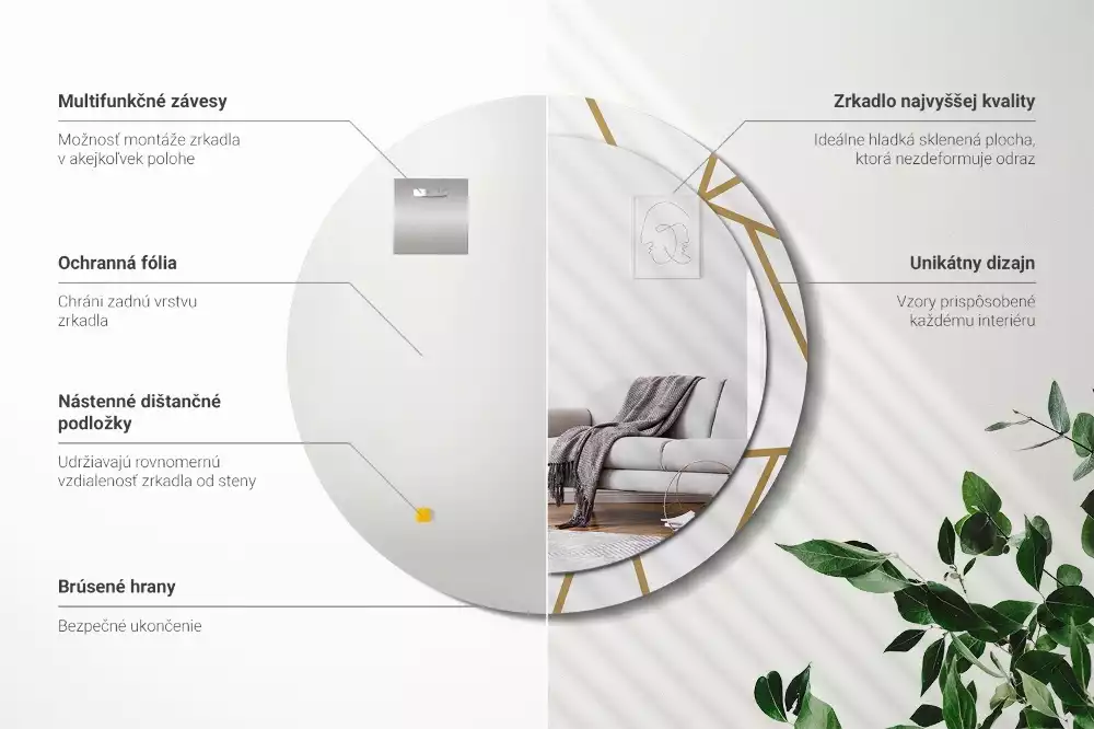 Kerek tükör fali dísz Lineáris kompozíció