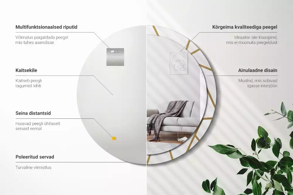 Kerek tükör fali dísz Lineáris kompozíció