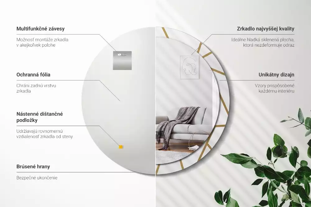 Kerek tükör fali dísz Lineáris kompozíció