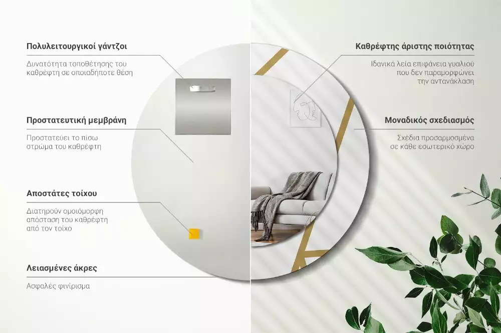 Kerek tükör fali dísz Lineáris kompozíció