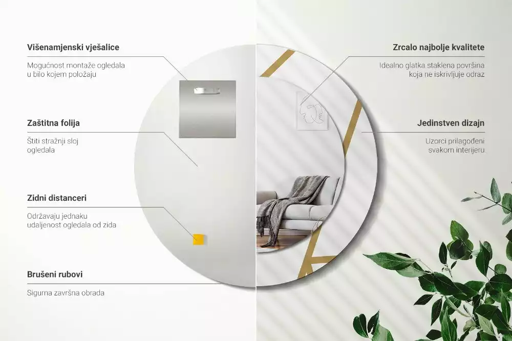 Kerek tükör fali dísz Lineáris kompozíció
