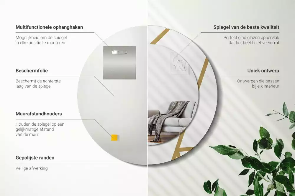 Kerek tükör fali dísz Lineáris kompozíció