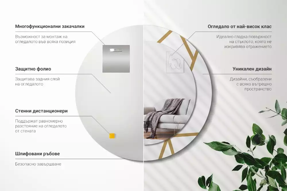 Kerek tükör fali dísz Lineáris kompozíció