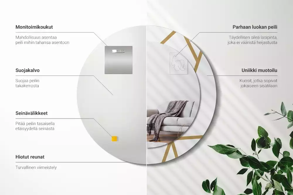 Kerek tükör fali dísz Lineáris kompozíció