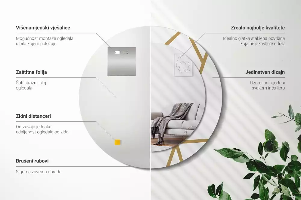 Kerek tükör fali dísz Lineáris kompozíció