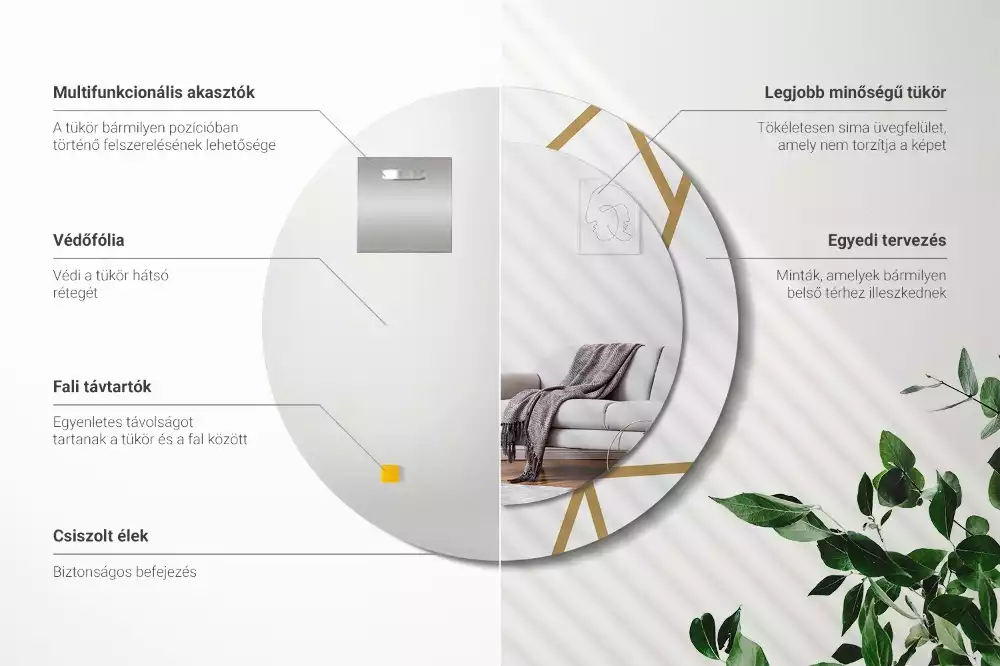 Kerek tükör fali dísz Lineáris kompozíció