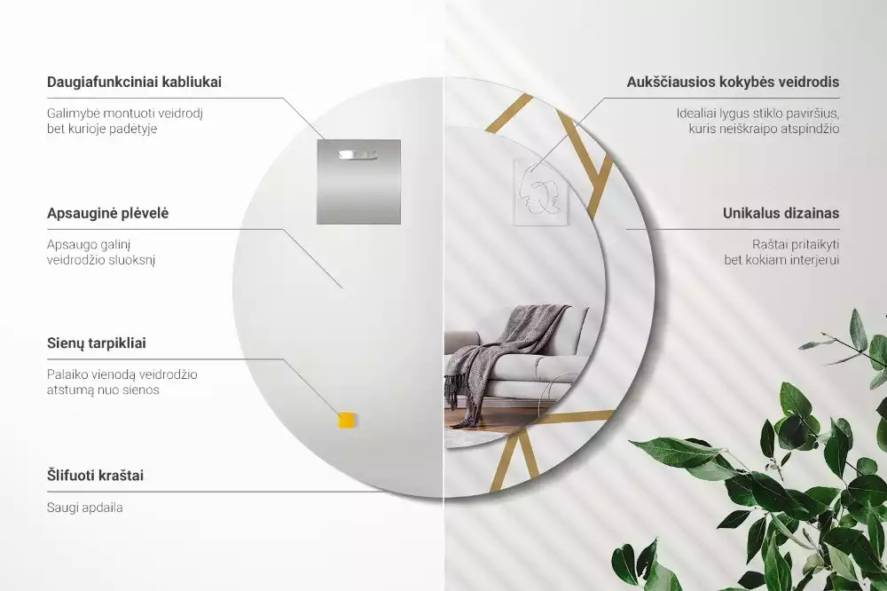 Kerek tükör fali dísz Lineáris kompozíció
