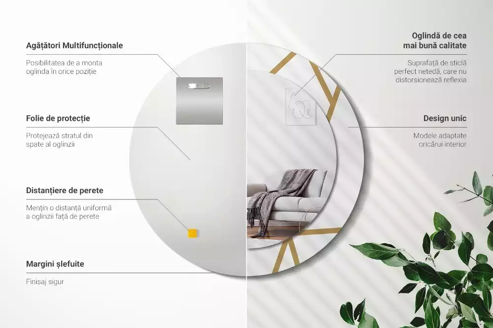 Kerek tükör fali dísz Lineáris kompozíció