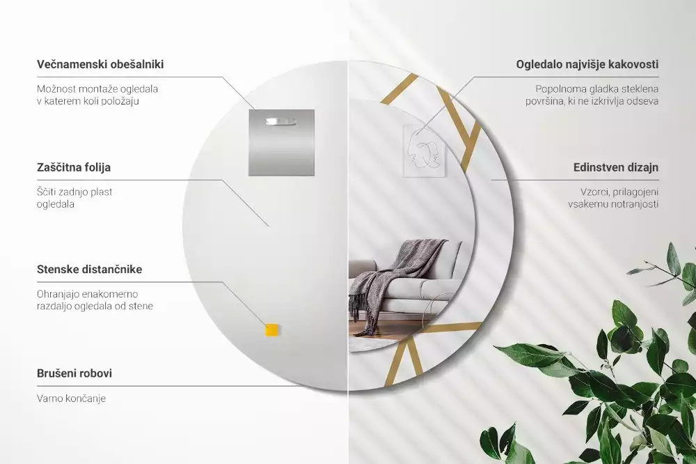 Kerek tükör fali dísz Lineáris kompozíció