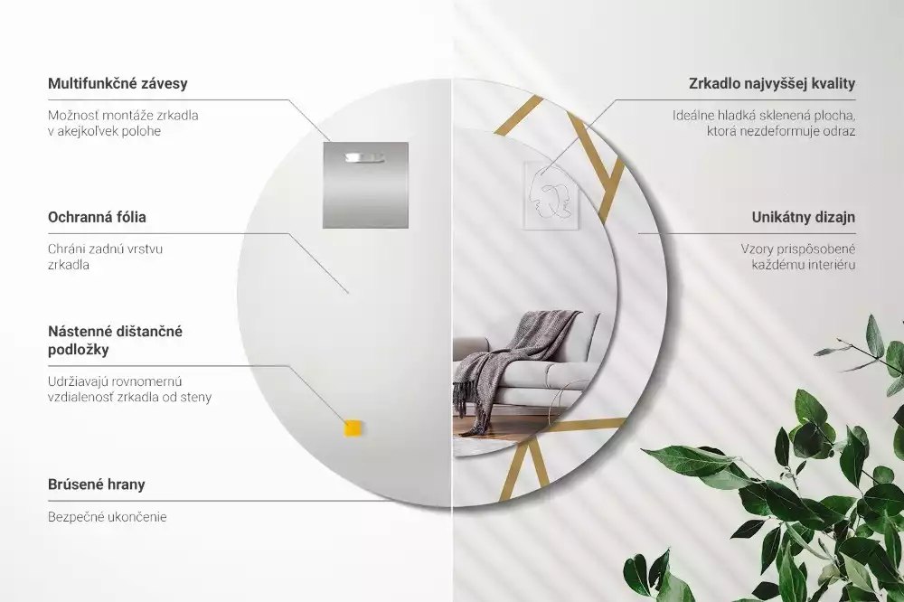 Kerek tükör fali dísz Lineáris kompozíció