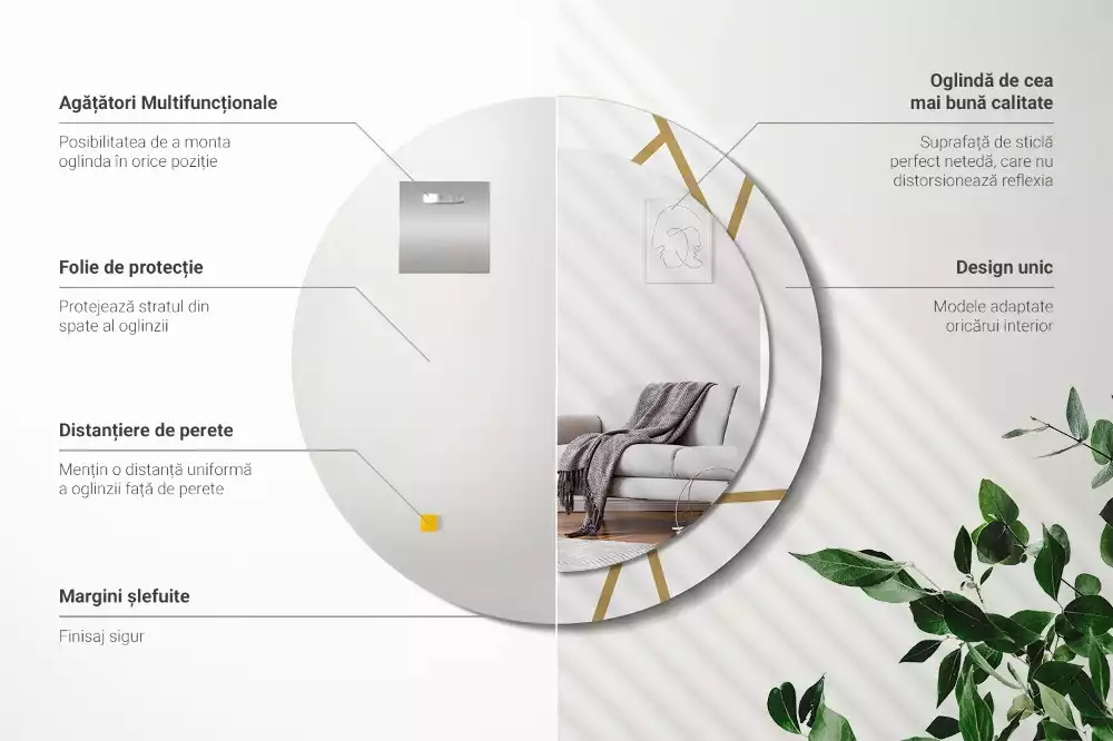 Kerek tükör fali dísz Lineáris kompozíció