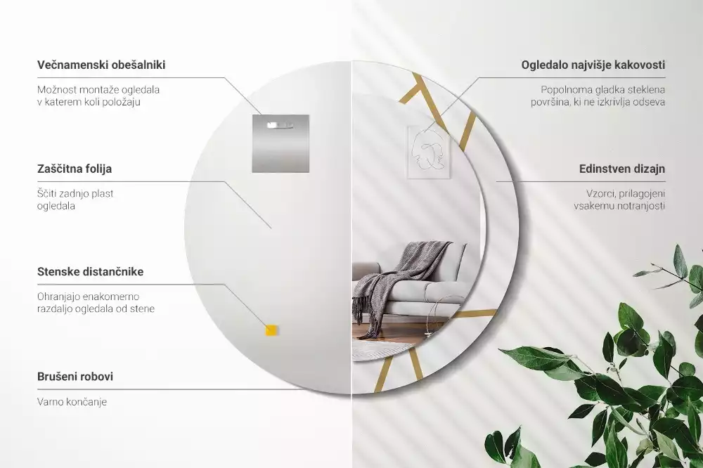 Kerek tükör fali dísz Lineáris kompozíció