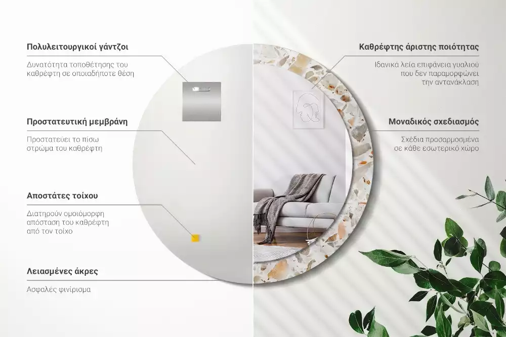 Kerek tükör fali dísz Terrazzo stílusú