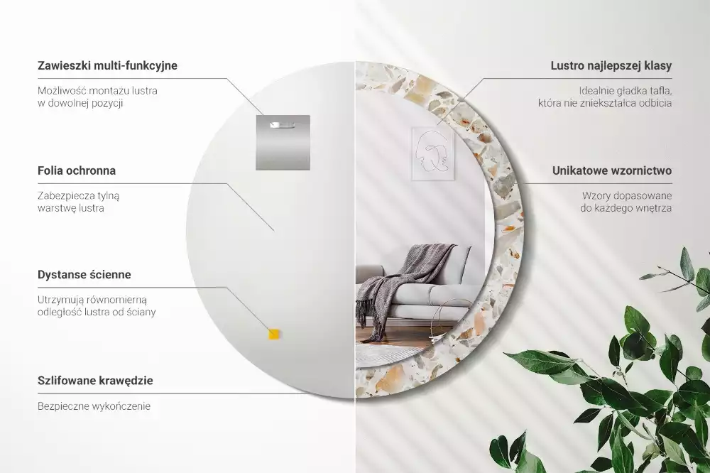 Kerek tükör fali dísz Terrazzo stílusú