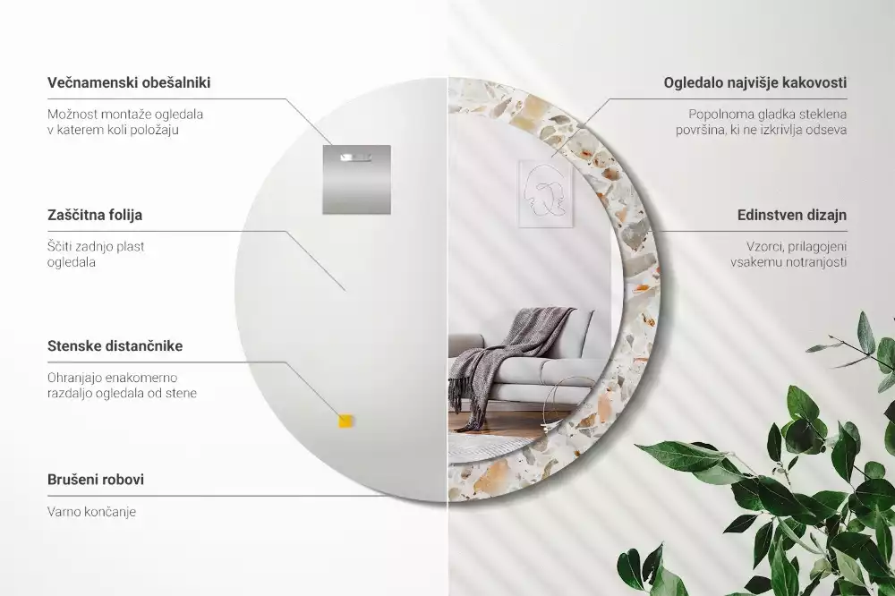 Kerek tükör fali dísz Terrazzo stílusú