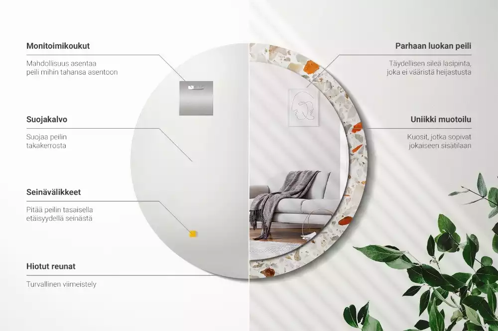 Kerek tükör fali dísz Terrazzo stílusú