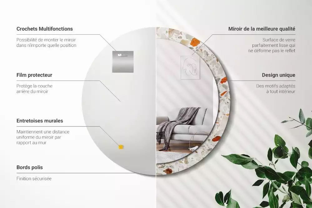 Kerek tükör fali dísz Terrazzo stílusú