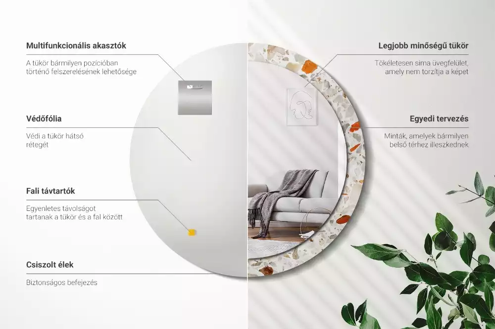 Kerek tükör fali dísz Terrazzo stílusú