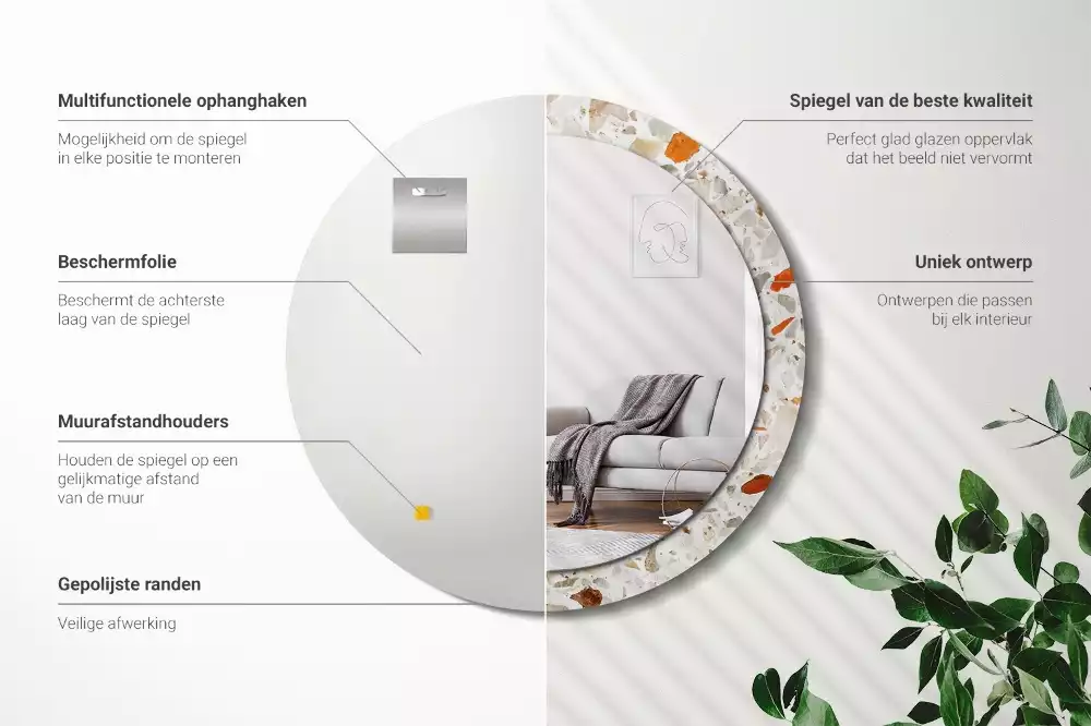 Kerek tükör fali dísz Terrazzo stílusú