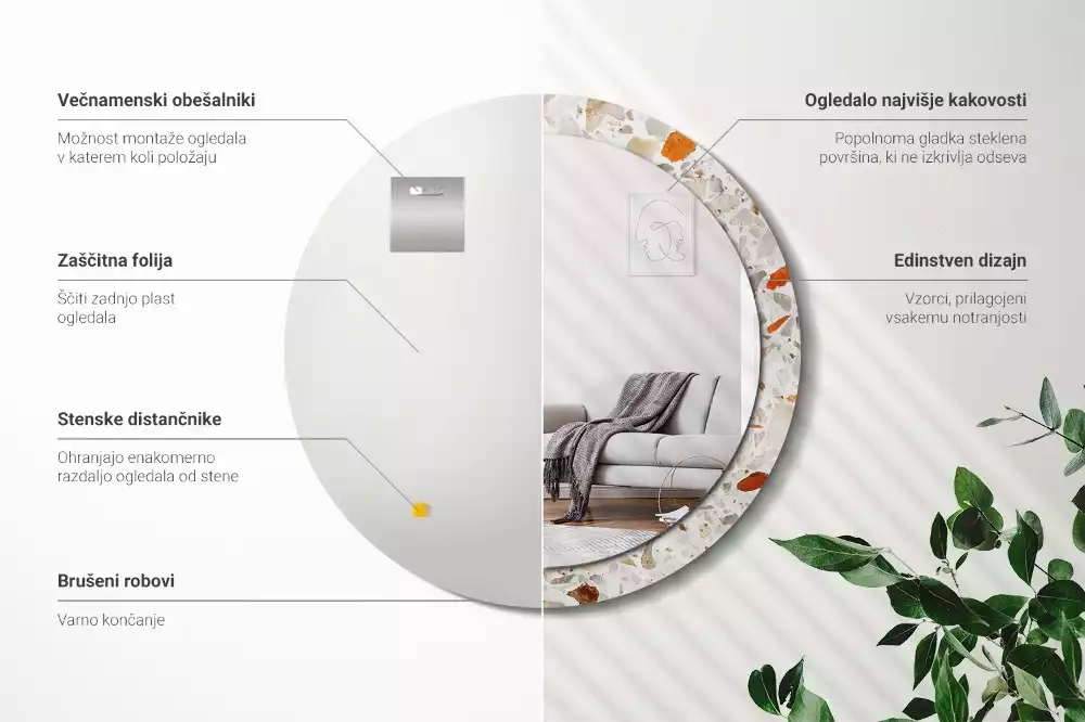 Kerek tükör fali dísz Terrazzo stílusú