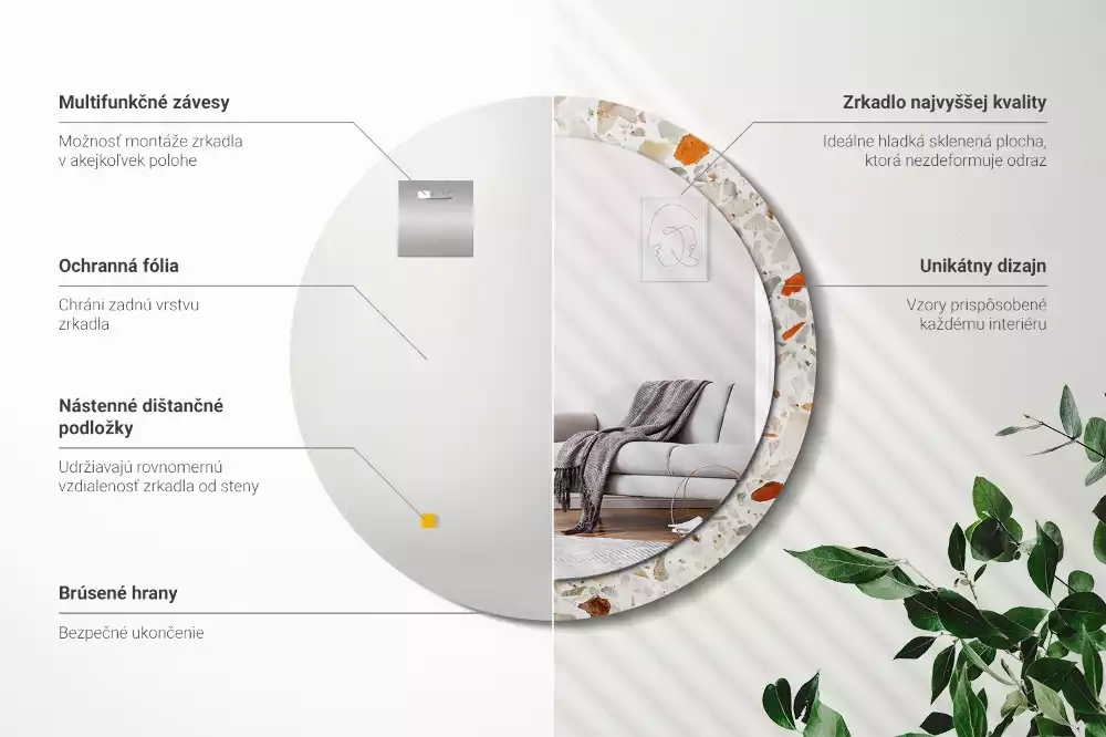 Kerek tükör fali dísz Terrazzo stílusú