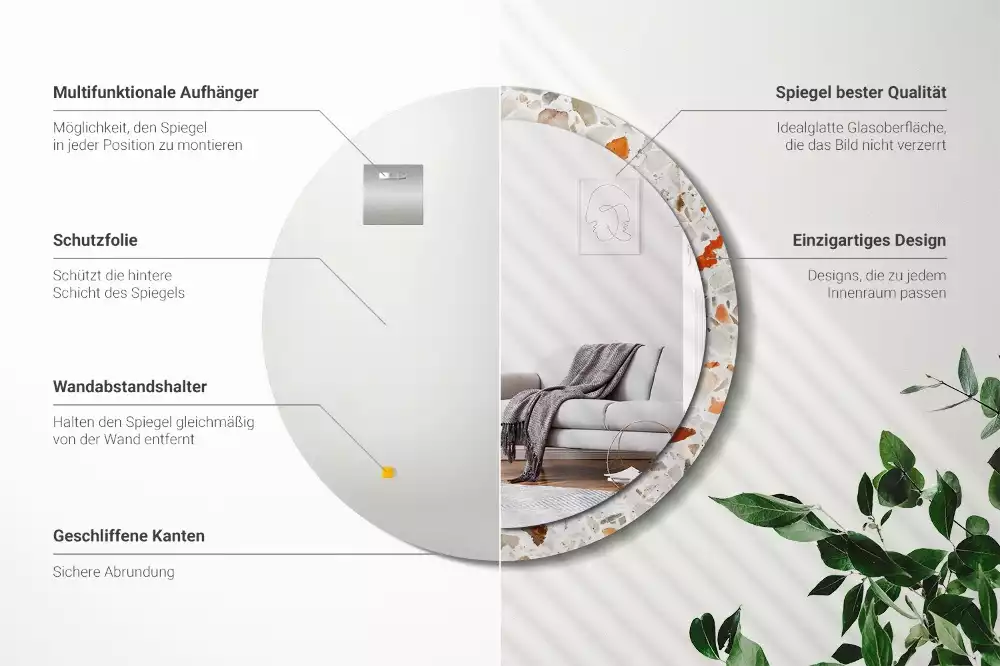 Kerek tükör fali dísz Terrazzo stílusú