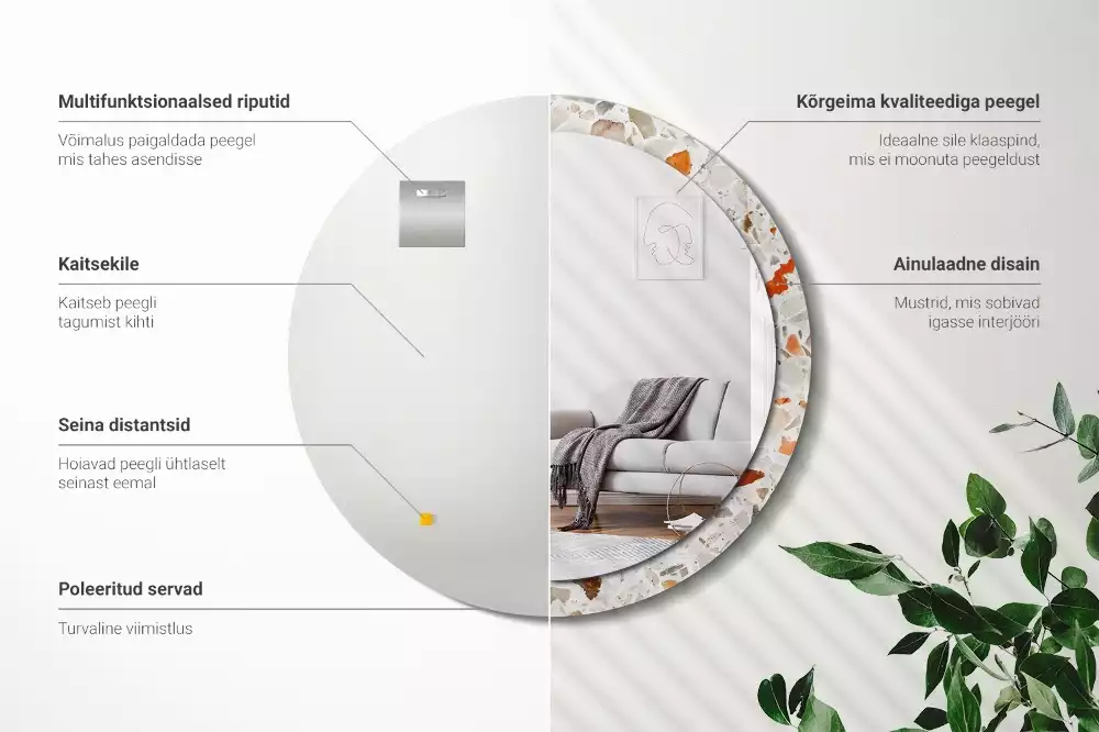 Kerek tükör fali dísz Terrazzo stílusú